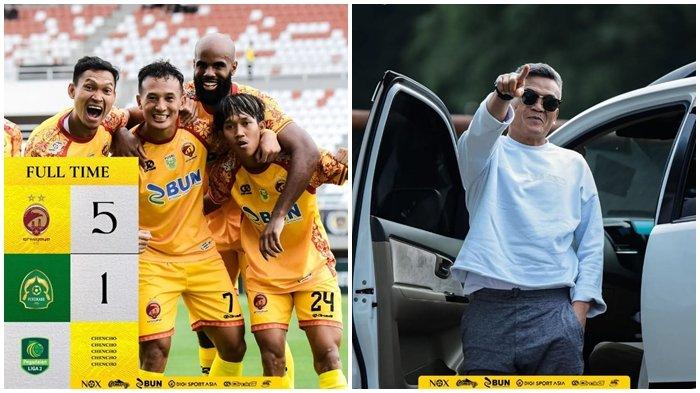 Pelatih anyar Sriwijaya FC Hendri Susilo tiba di Palembang (kanan). Chencho Gyeltshen dkk merayakan Sriwijaya FC yang berhasil mengalahkan Persikabo 1973 dengan skor 5-1 laga lanjutan Liga 2 2024/25 di Stadion Gelora Sriwijaya Jakabaring Palembang, Minggu (6/10/2024) sore.