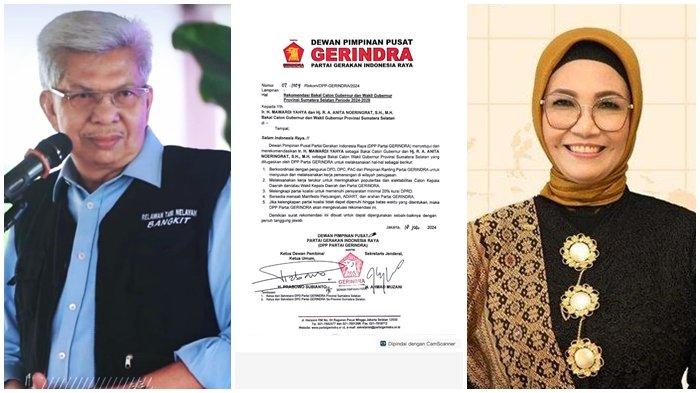 Pasangan Mawardi Yahya – RA Anita Noeringhati (MataHati) resmi mendapatkan SK DPP Partai Gerindra bernomor 01/1009/Rekom/DPP-GERINDRA/2024 tertanggal 18 Juli 2024 yang ditandatangani Ketua Umum Prabowo Subianto dan Sekjen Ahmad Muzani yang mendukung untuk maju dalam Pilkada Sumsel 2024.