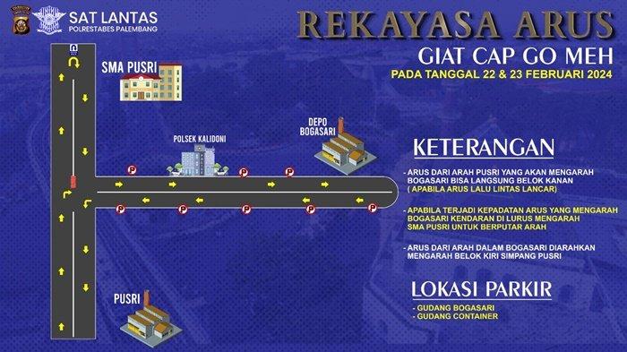 Guna kelancaran lalu lintas saat perayaan Cap GO Meh, Satlantas Poltestabes Palembang, melakukan rekayasa lalu lintas, mulai tanggal 22-23 Februari 2024. 