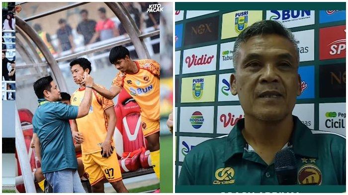 Manajer Sriwijaya FC Ajie Syahrial Bastari menyalami para pemain usai menciptakan kemenangan perdananya dengan menundukkan Persikabo 1973 lanjutan Liga 2 2024/25 di Stadion Gelora Sriwijaya Jakabaring Palembang, Minggu (6/10/2024) sore; coach Hendri Susilo.