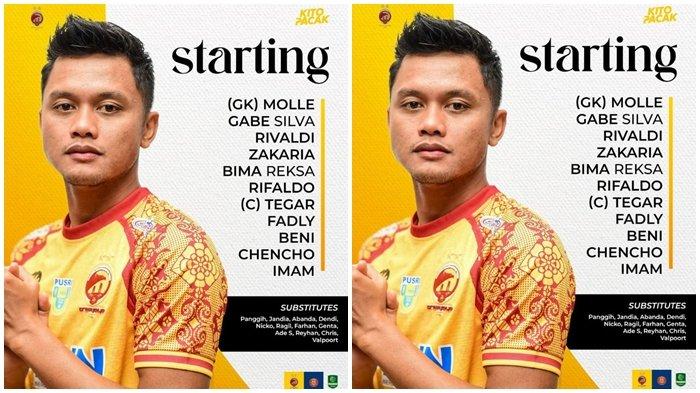 Kapten tim Sriwijaya FC Tegar Hening Pangestu dan starting xi saat menghadapi Persiraja Banda Aceh, Minggu (1/12/2024) lalu. 