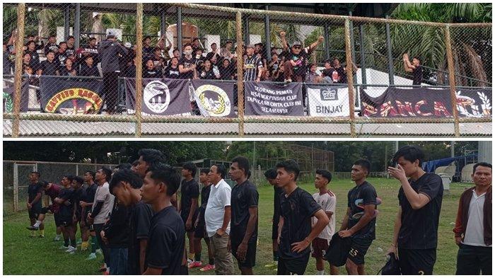 ULTRAS LEPAS SFC - Jelang keberangkatan menjalani TC ke Jakarta-Bogor, Ultras Palembang yang dikamndoi capo tifosonya Qusoi SH melepas tim Sriwijaya FC pada latihan pamungkas FC di Lapangan Baseball JSC, Selasa (1/7/2025) sore.