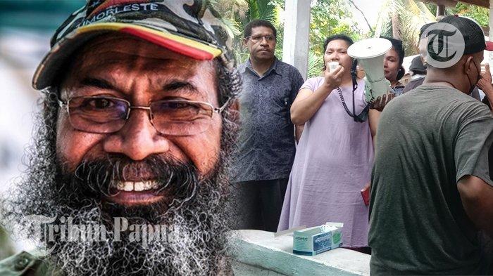 Andrefina Karma anak kedua almarhum Filep Karma saat mengklarifikasi meninggalnya mediang Tokoh Hak Asasi Manusia Filep Karma di Dok V, Distrik Jayapura Utara, Kota Jayapura, Papua, Selasa (1/11/2022). Izert: Almarhum Filep Karma semasa hidup.