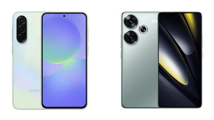 PERBANDINGAN HP -  Tangkapan layar tampilan HP Samsung Galaxy A36 5G dan POCO F6  yang diambil dari website Samsung.com dan Mi.co.id, Minggu (8/6/2025).