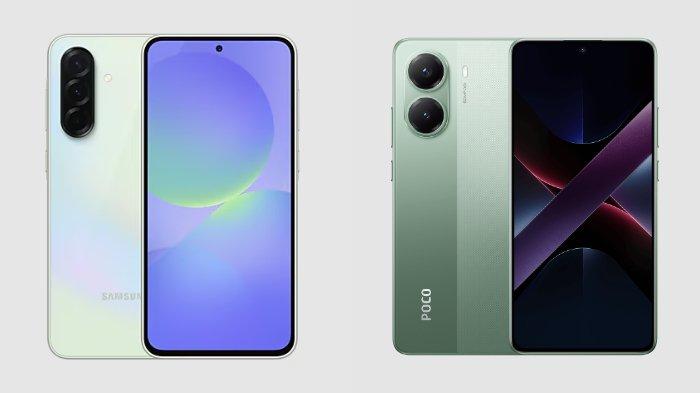 PERBANDINGAN HP - Tangkapan layar tampilan HP Samsung Galaxy A36 5G dan POCO X7 Pro 5G yang diambil dari website Samsung.com dan Mi.co.id, Kamis (3/4/2025).