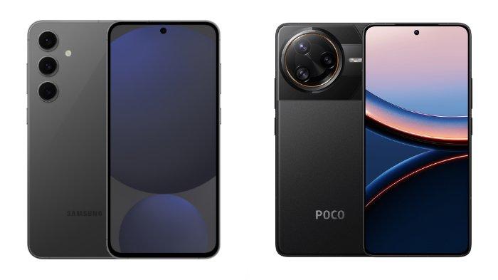 PERBANDINGAN HP - Kolase tampilan HP Samsung Galaxy S24 FE dan POCO F7 Ultra yang diunduh dari website Samsung.com dan Mi.co.id, Kamis (17/4/2025).