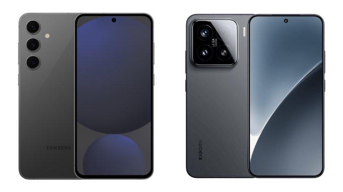 PERBANDINGAN HP - Tangkapan layar tampilan HP Samsung Galaxy S24 FE dan Xiaomi 15 yang diambil dari website Samsung.com dan Mi.co.id, Senin (31/3/2025).