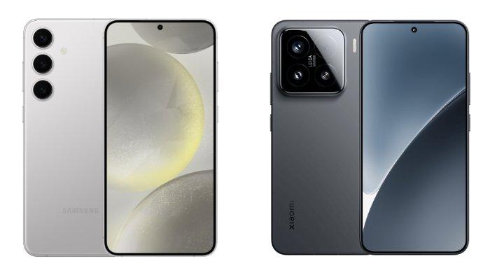 PERBANDINGAN HP - Tangkapan layar tampilan HP Samsung Galaxy S24 Plus dan Xiaomi 15 yang diambil dari website Samsung.com dan Mi.co.id, Minggu (23/3/2025).