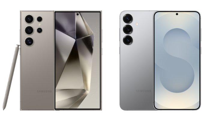 PERBANDINGAN HP -  Kolase tangkapan layar tampilan HP Samsung Galaxy S24 Ultra dan Samsung Galaxy S25 Plus di website Samsung.com, Rabu (12/2/2025).