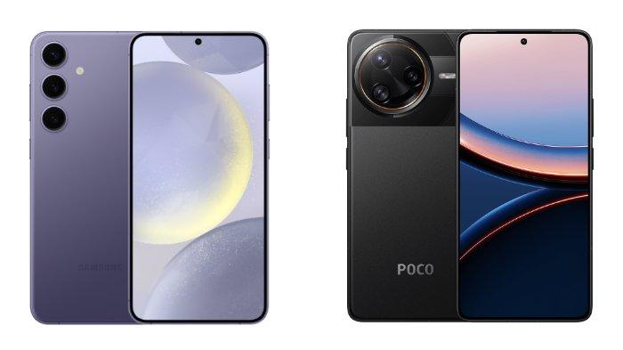 PERBANDINGAN HP - Kolase tampilan HP Samsung Galaxy S24 dan POCO F7 Ultra yang diunduh dari website Samsung.com dan Mi.co.id, Selasa (22/4/2025).