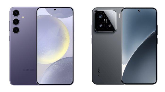 PERBANDINGAN HP - Tangkapan layar tampilan HP Samsung Galaxy S24 dan Xiaomi 15 yang diambil dari website Samsung.com dan Mi.co.id, Selasa (18/3/2025).