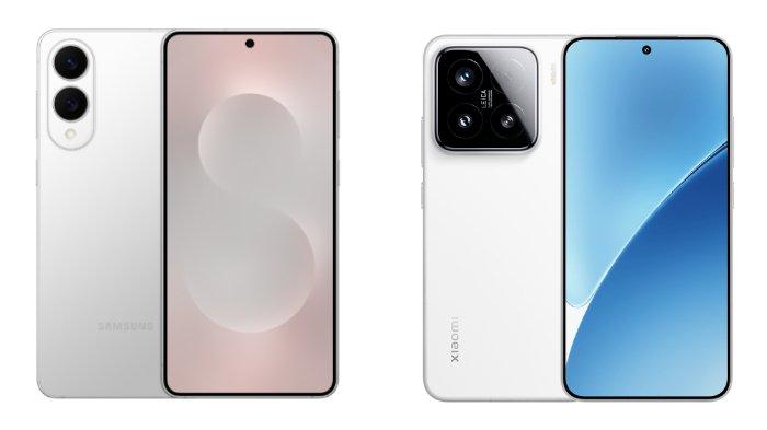 PERBANDINGAN HP - Kolase tangkapan layar tampilan HP Samsung Galaxy S25 Edge dan Xiaomi 15 yang diambil dari website Samsung.com dan Mi.co.id, Jumat (30/5/2025).