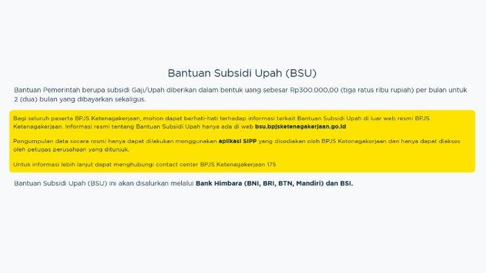 BSU 2025 - Tangkapan layar laman resmi BSU 2025 BPJS Ketenagakerjaan yang diambil pada Minggu (8/6/2026).