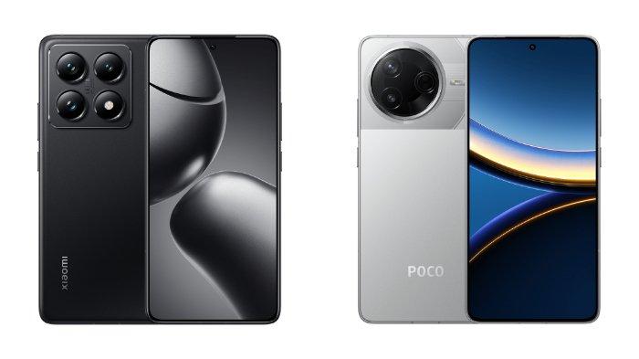 PERBANDINGAN HP - Tangkapan layar tampilan HP Xiaomi 14T Pro dan POCO F7 Pro yang diambil dari website Mi.co.id, Jumat (18/4/2025).
