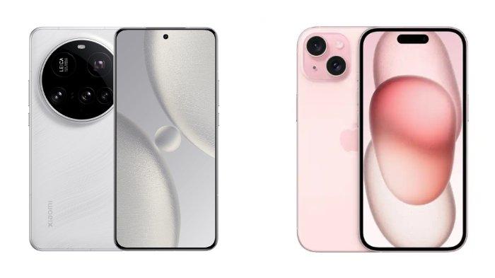 PERBANDINGAN HP - Kolase tangkapan layar tampilan Xiaomi 15 Ultra dan iPhone 15 di website Mi.co.id dan iBox, Kamis (24/4/2025).