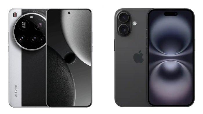 PERBANDINGAN HP - Kolase tangkapan layar tampilan HP Xiaomi 15 Ultra dan iPhone 16 yang diambil dari website Mi.co.id dan iBox.co.id, Jumat (18/4/2025).
