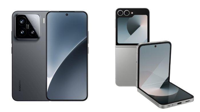 PERBANDINGAN HP - Kolase tangkapan layar tampilan HP Xiaomi 15 dan Samsung Galaxy Z Flip6 yang diambil dari website Mi.co.id dan Samsung.com, Kamis (20/3/2025).