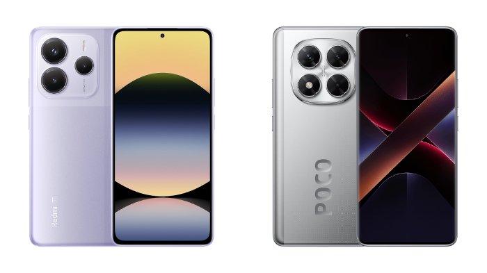 PERBANDINGAN HP - Tampilan HP Xiaomi Redmi Note 14 5G dan POCO X7 5G yang diunduh dari website Mi.co.id, Rabu (26/2/2025).