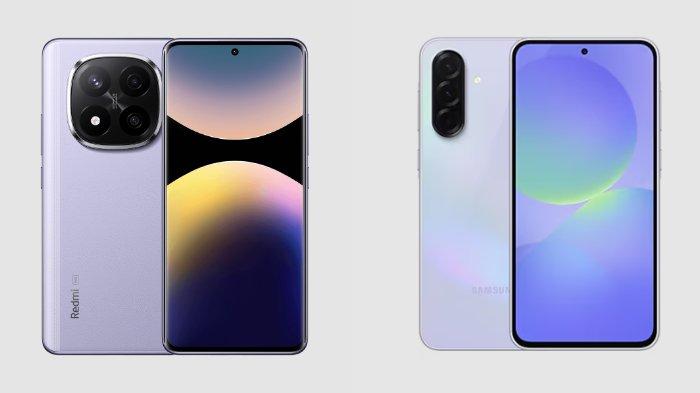 PERBANDINGAN HP - Kolase tangkapan layar tampilan HP Xiaomi Redmi Note 14 Pro Plus 5G dan Samsung Galaxy A36 5G yang diambil dari website Mi.co.id dan Samsung.com, Kamis (27/3/2025).