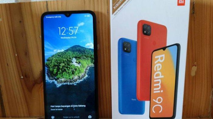 Kotak kemasan dan unit Redmi 9C
