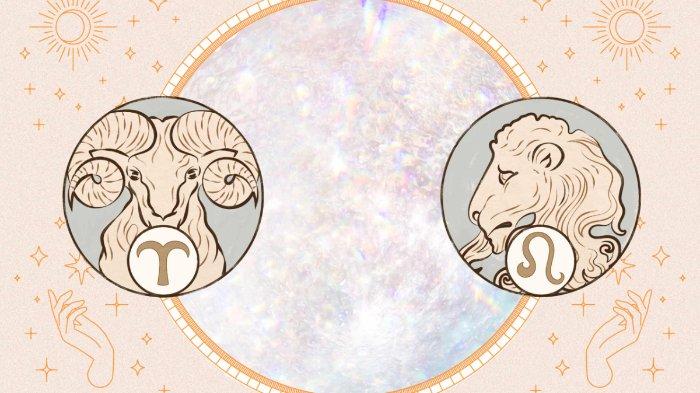 Lambang zodiak Aries (kiri) dan Leo (kanan).