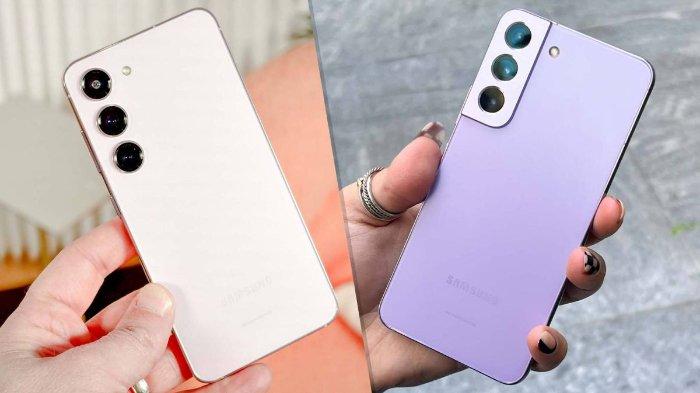 Samsung Galaxy S23 5G (kiri) vs Samsung Galaxy S22 5G (kanan) -