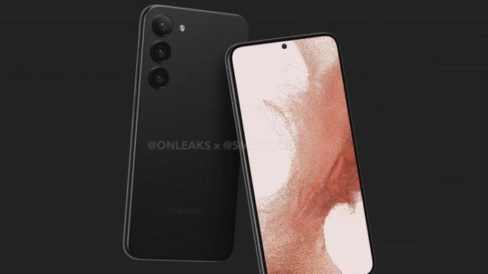 Gambar render yang memperlihatkan wujud ponsel Samsung Galaxy S23 Plus.
