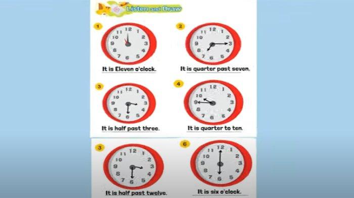 ILUSTRASI KUNCI JAWABAN : Kunci Jawaban Bahasa Inggris Kelas 4 Halaman 89 Listen and Draw Unit 8 Be on Time.
