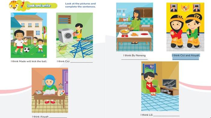 ILUSTRASI KUNCI JAWABAN : Kunci Jawaban Bahasa Inggris Kelas 6 Halaman 70 71 Look at the pictures and complete the sentences
