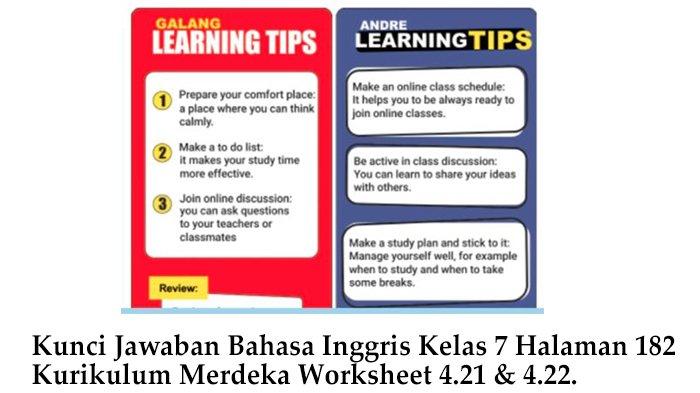 Kunci Jawaban Bahasa Inggris Kelas 7 Halaman 182 Kurikulum Merdeka Worksheet 4.21 dan 4.22