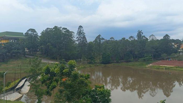 Terlihat danau buatan di tengah hijaunya kawasan Ekoriparian dan Taman Kehati Unilak