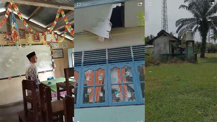 Tangkapan layar video Plt Kepsek SDN 002 Desa Tanjung Kec Koto Kampar Hulu memperlihatkan kondisi sekolahnya setelah viral ruang kelas bekas wc