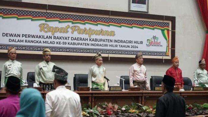 DPRD Inhil menggelar rapat paripurna dalam rangka Milad ke-59 Kabupaten Inhil tahun 2024, Jumat (14/6/24) siang.