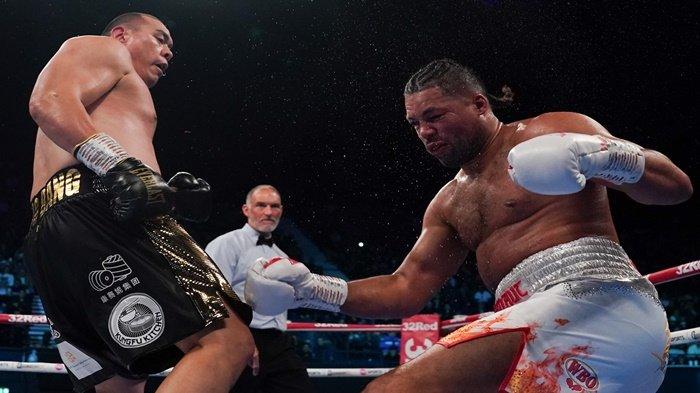 Aksi Zhilei Zhang saat menghajar Joe Joyce sampai jatuh ke Kanvas Minggu 24 September 2023