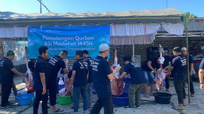Bank Syariah Indonesia Regional IX Kalimantan menyalurkan hewan kurban pada masyarakat di momen Idul Adha 1445 H.
