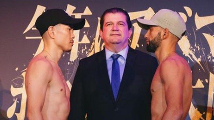 Face off Kazuto Ioka (kiri) dan Josber Perez (kanan) jelang Tinju Dunia Minggu 31 Desember 2023