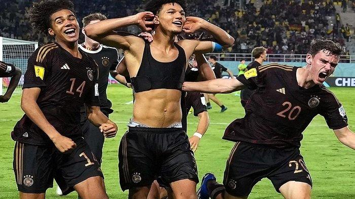 Aksi pemain Timnas Jerman U17 - Final Piala Dunia U17 2023 Jerman vs Prancis dijadwalkan pada 2 Desember 2023 di Stadion Manahan, Solo.