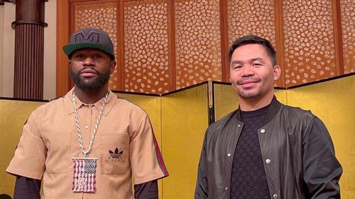 Floyd Mayweather Jr dan Manny Pacquiao foto bersama