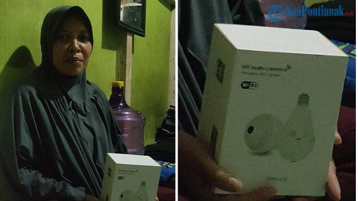 Idawati, pemilik Toko Kelontong yang beberapa waktu lalu tertipu oleh oknum yang mengaku Timses Arief Rinaldi. Kini Idawati dikirimi Arief Rinaldi sebuah CCTV untuk dipasang di warungnya, Selasa 26 Desember 2023.