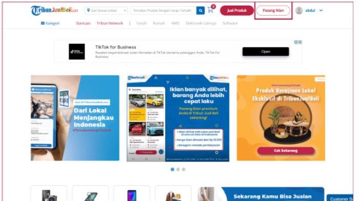 Klik tombol Pasang Iklan untuk memulai memasang iklan di TribunJualBeli