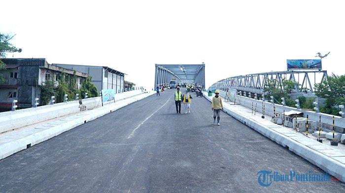 Kondisi terkini Duplikasi Jembatan Kapuas I, di Kelurahan Benua Melayu Laut, Kota Pontianak, Rabu, 21 Februari 2024. Duplikasi Jembatan Kapuas I dengan total panjang jembatan sekitar 430 meter dan lebar 9 meter, rencananya bulan Maret akan dilakukan uji coba untuk dilalui kendaraan (open traffic).