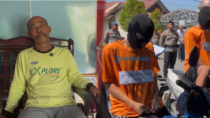 KASUS PENGEROYOKAN WARDI - Kolase rekonstruksi kasus pengeroyokan Wardi yang digelar di Mapolres Sambas pada Rabu 23 Juli 2025 pagi (kanan) | Munziri, ayah kandung korban Wardi, di rumahnya Dusun Parit Lintang, Desa Serumpun, Kecamatan Salatiga, Kabupaten Sambas, Jumat 25 Juli 2025. Munziri menceritakan malam sebelum kejadian Wardi dikeroyok.