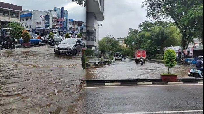 Kondisi banjir menggenangi Jalan Gajah Mada, Pontianak, Sabtu 13 Januari 2024.