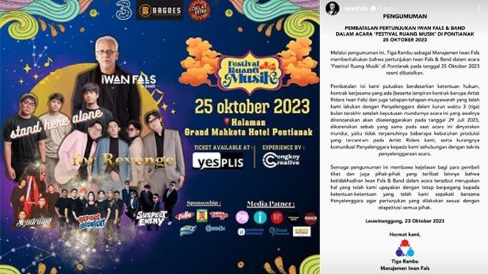 Pengumuman resmi Tiga Rambu, Iwan Fals batal konser di Pontianak dam leaflet festival ruang musik