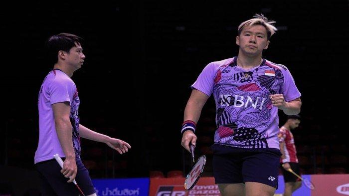 Selebrasi Marcus Fernaldi Gideon/Kevin Sanjaya di Thailand Open 2023. Minions akhirnya bubar di Juni 2023