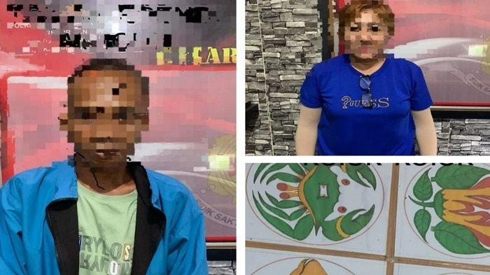 Tersangka pelaku judi EP (48) dan LM (57) di Mempaawah Hulu saat diamankan di Mapolsek Mempawah Hulu, Sabtu 23 Maret 2024 malam.