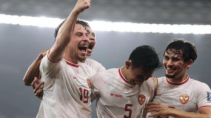 Selebrasi pemain Timnas Indonesia. Timnas Indonesia akan menghadapi Babak 3 Kualifikasi Piala Dunia 2026 Zona Asia pada 5 September 2024 - 10 Juni 2025.