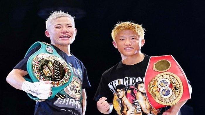 Yudai Shigeoka (kiri) dan Ginjiro Shigeoka (kanan) dua bersaudara yang adalah mantan juara dikelas jerami atau Minimum Weight