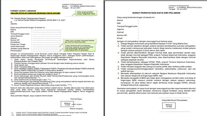 CONTOH Surat Lamaran CPNS 2021 & Surat Pernyataan CPNS 2021 Sesuai