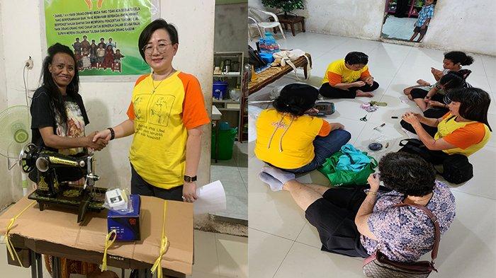 SERAHKAN - eMKa Pontianak menyerahkan 1 mesin jahit dari hasil jual cempal.